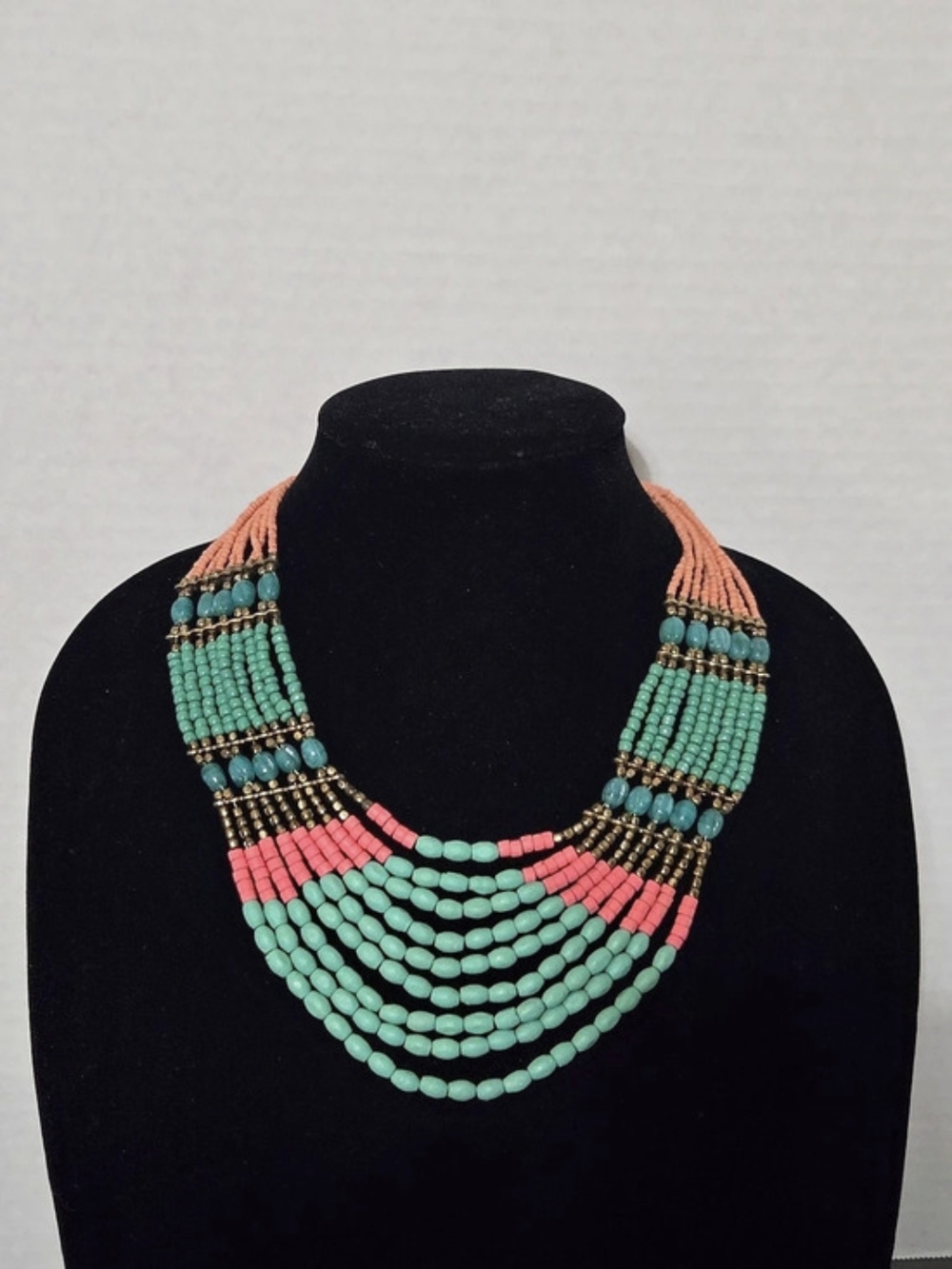 Multistrand Beaded Necklace in Turquoise & Pink Like New